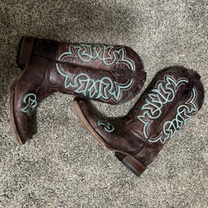 Circle G Women's Brown and Turquoise Western Boots